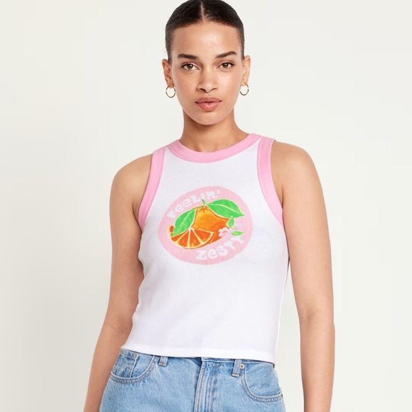 NWT OLD NAVY Graphic Crop Tank Top Color: Calla Lilies - Picture 2 of 6